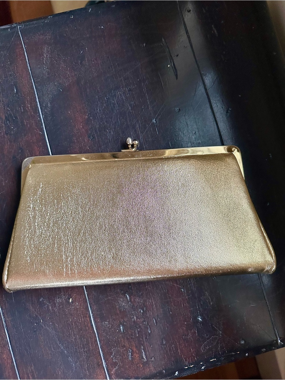 Vintage Ande Gold Metallic Clutch Purse 50s 60s Evening Bag Hidden Chain